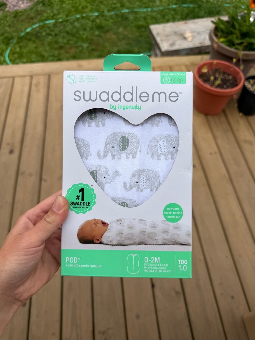 SwaddleMe by Ingenuity Gray and White Elephant Print Swaddle Pod